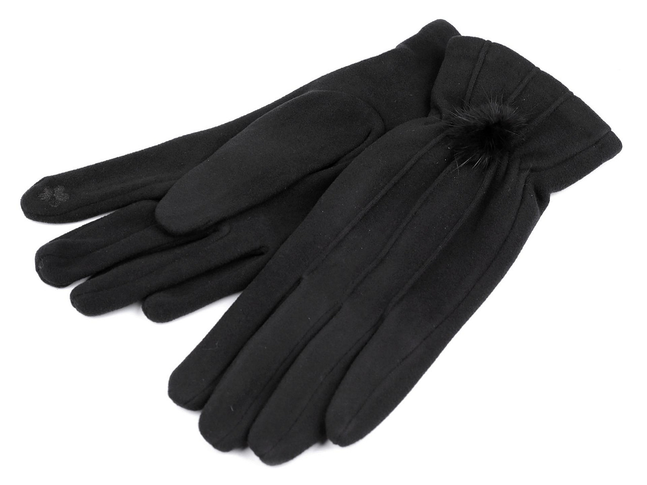 Dámské rukavice s kožešinovou bambulkou, dotykové Varianta: černá, Balení: 1 pár