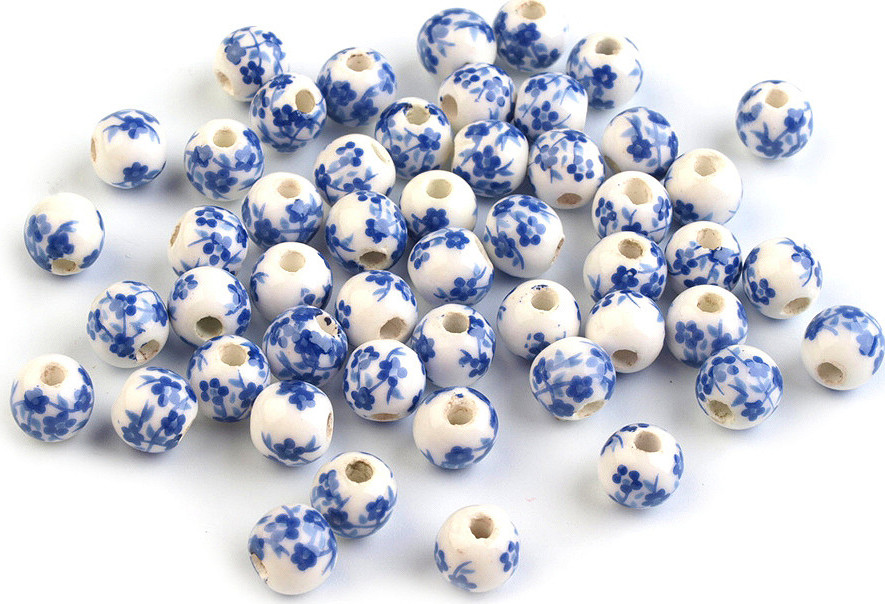 Porcelánové korálky s květy Ø6 mm Varianta: 11 modrá safírová, Balení: 50 ks