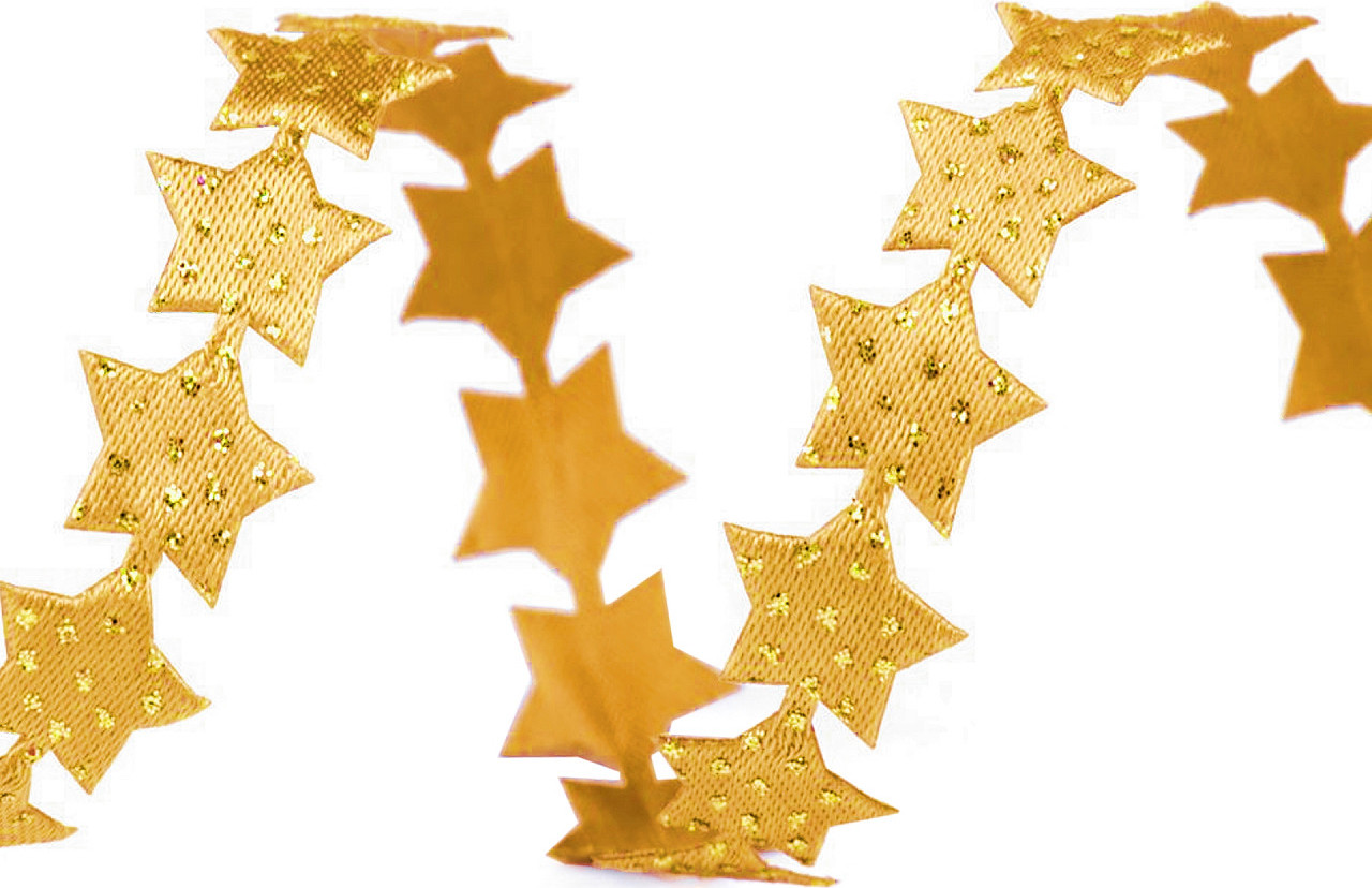 Saténový prýmek šíře 14 mm hvězda s glitry vánoční Varianta: 8 zlatá, Balení: 22.5 m