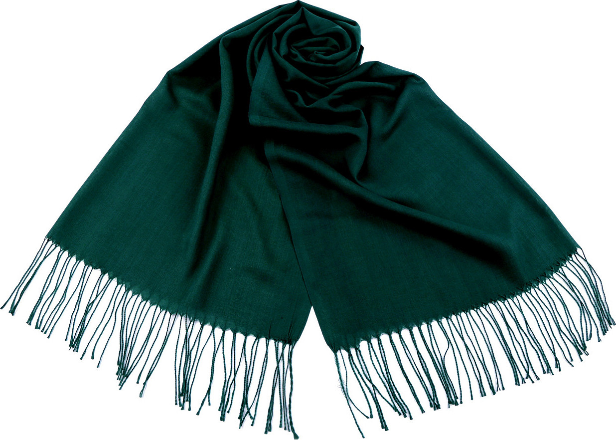 Šátek / šála jednobarevná s třásněmi 70x165 cm Varianta: 8 zelená tmavá, Balení: 1 ks
