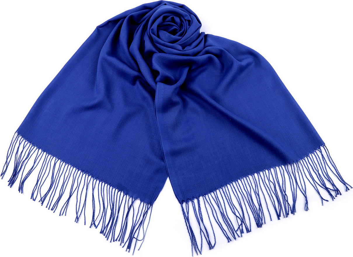 Šátek / šála jednobarevná s třásněmi 70x165 cm Varianta: 9 modrá, Balení: 1 ks