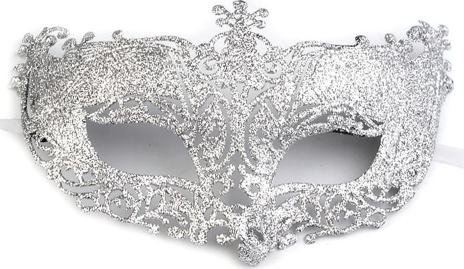 Karnevalová maska - škraboška s glitry Varianta: 1 stříbrná, Balení: 1 ks