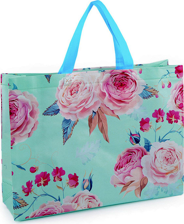 Nákupní taška s květy růže, velká 32x42 cm omyvatelná Varianta: 2 mint, Balení: 1 ks
