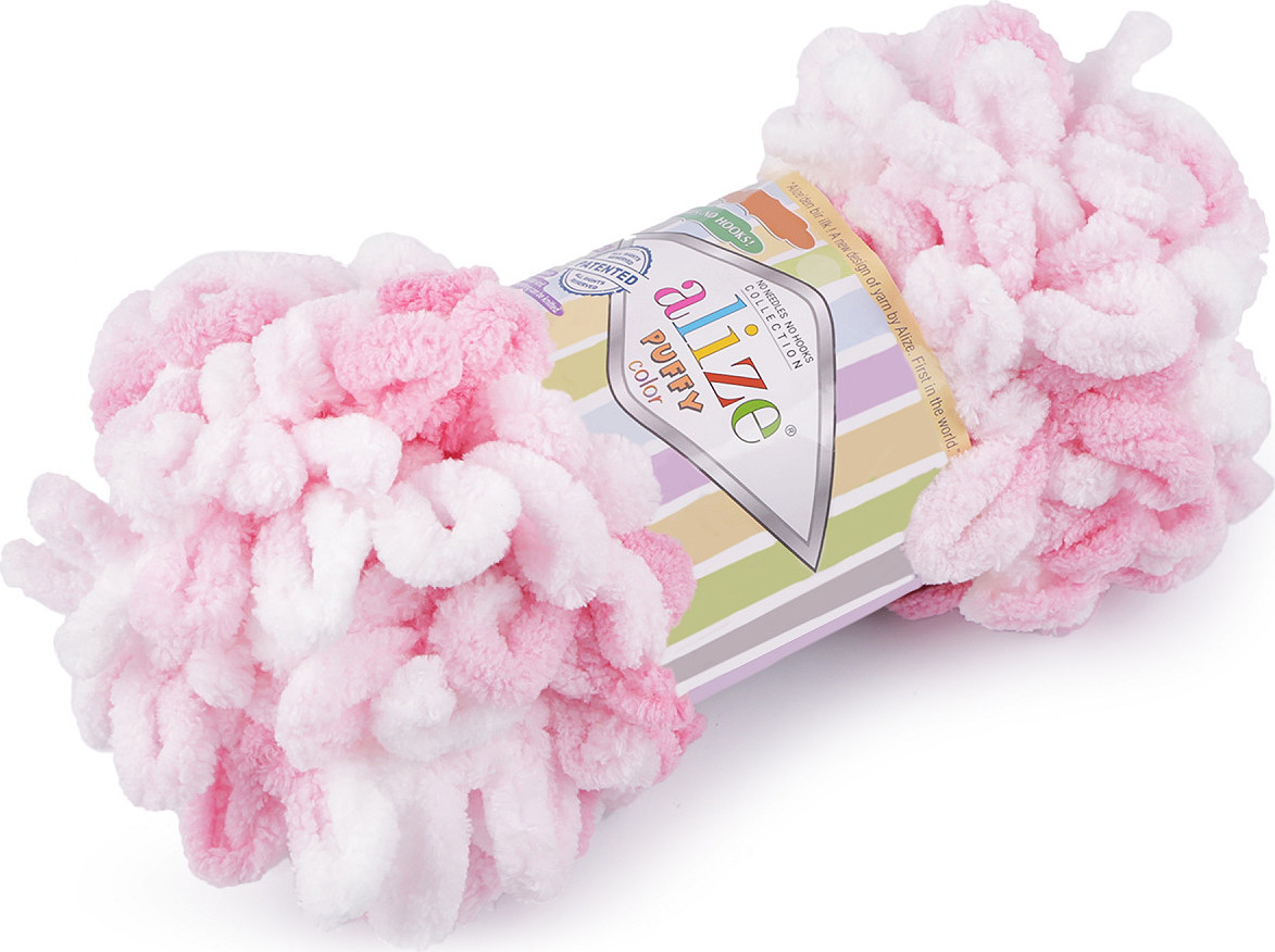 Pletací příze Alize Puffy color 100 g Varianta: 13 (5863) růžová sv. bílá, Balení: 1 ks