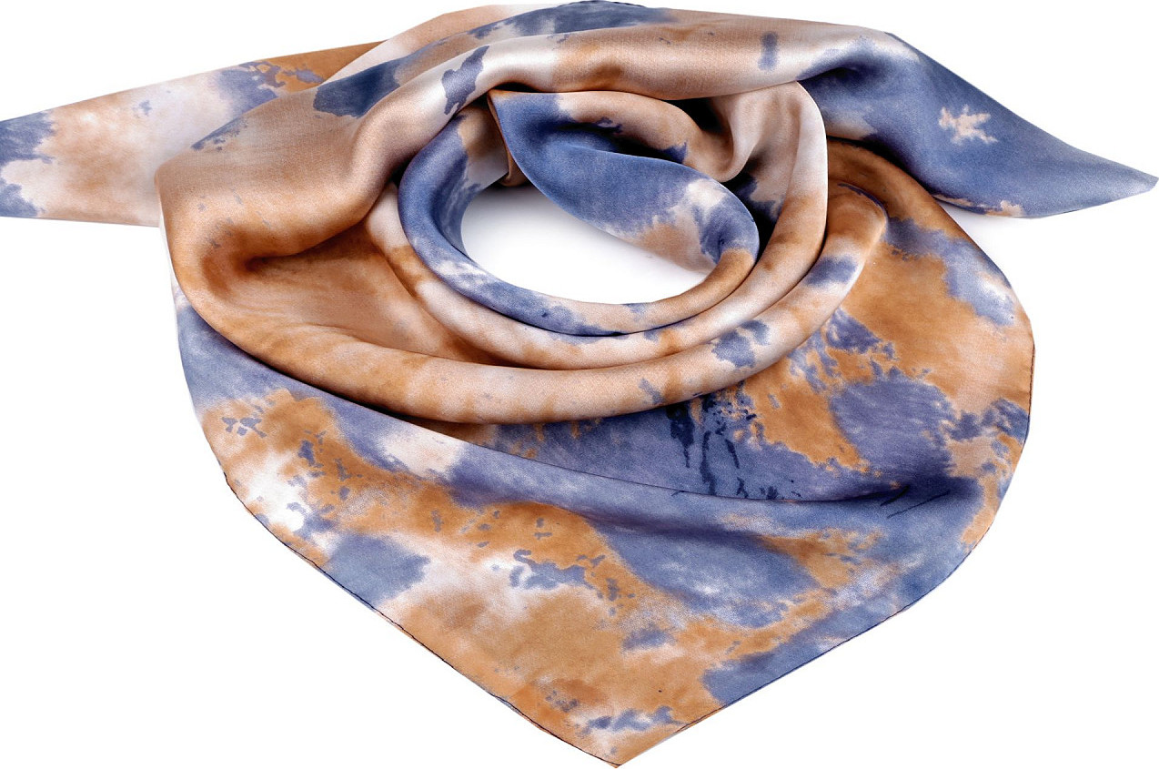 Saténový šátek batikovaný 70x70 cm Varianta: 3 béžová velbloudí, Balení: 1 ks