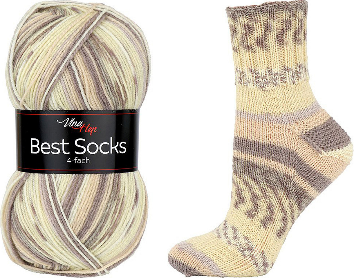 Pletací příze Best Socks samovzorovací / ponožkovka 100 g Varianta: 15 (7076) krémová světlá, Balení: 1 ks