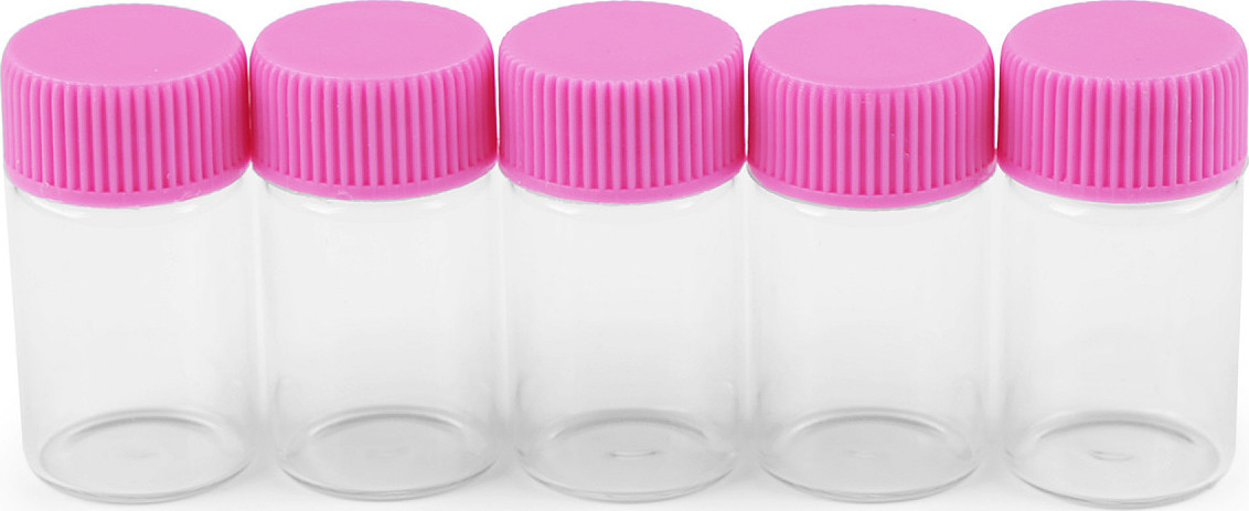 Skleněná lahvička s plastovým víčkem 20x40 mm Varianta: 2 pink transparent, Balení: 5 lahv.
