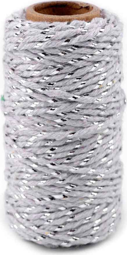 Bavlněná šňůra / provázek Ø1,5 mm s lurexem, vánoční Varianta: 7 šedá stříbrná, Balení: 40 ks
