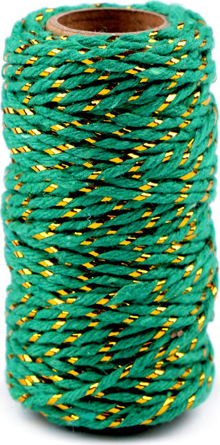 Bavlněná šňůra / provázek Ø1,5 mm s lurexem, vánoční Varianta: 8 zelená zlatá, Balení: 40 ks