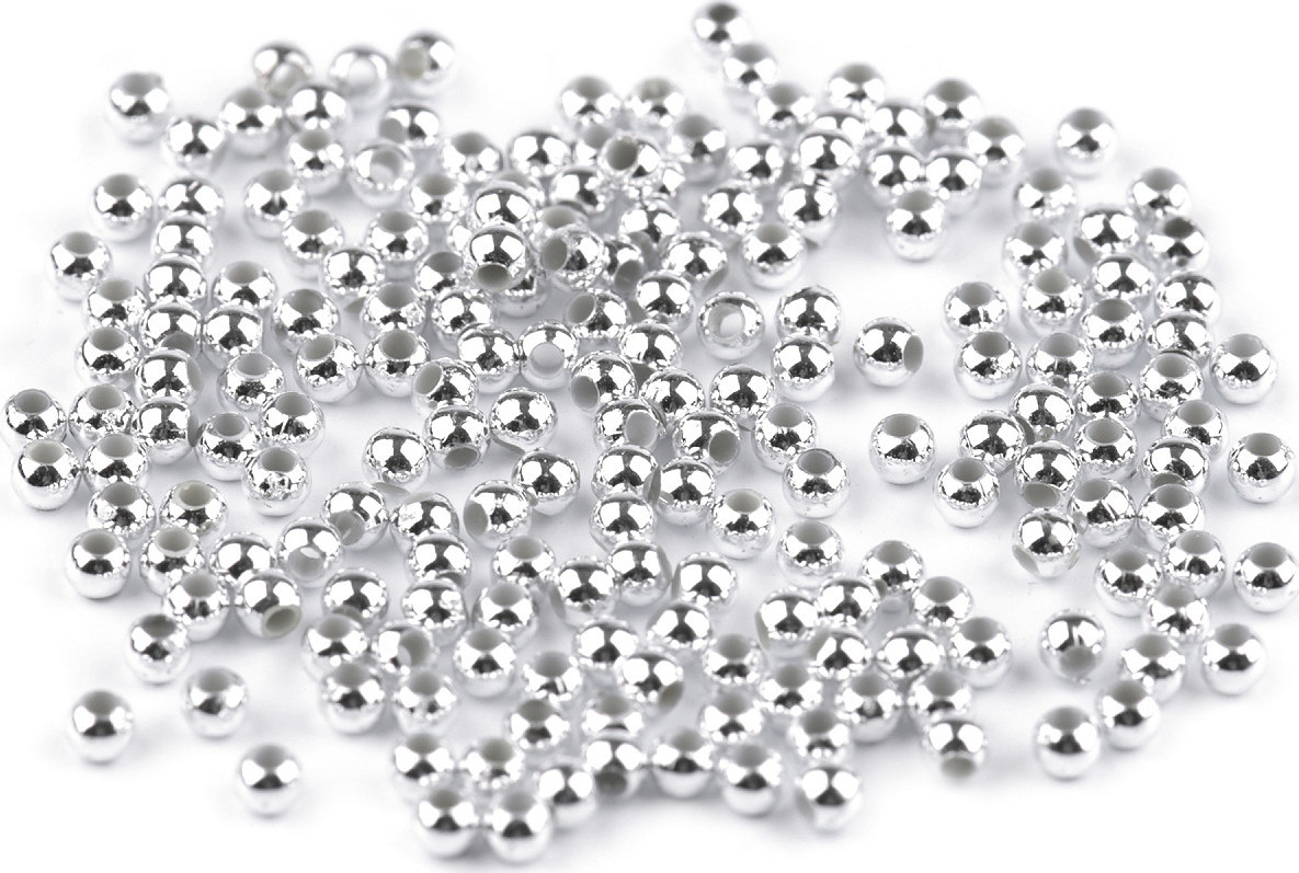 Plastové voskové korálky / perly Glance Metalic Ø4 mm Varianta: 4 stříbrná světlá, Balení: 10 g