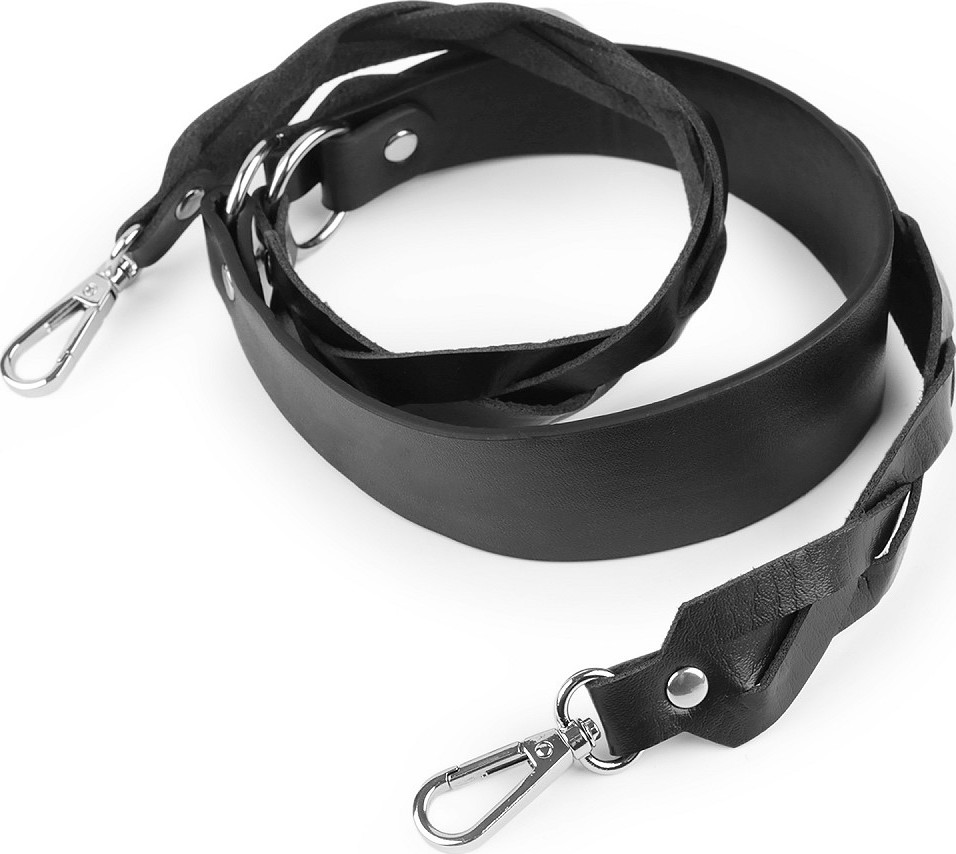 Koženkový popruh / ucho na kabelku s karabinami šíře 2,5-4 cm Varianta: černá nikl, Balení: 1 ks