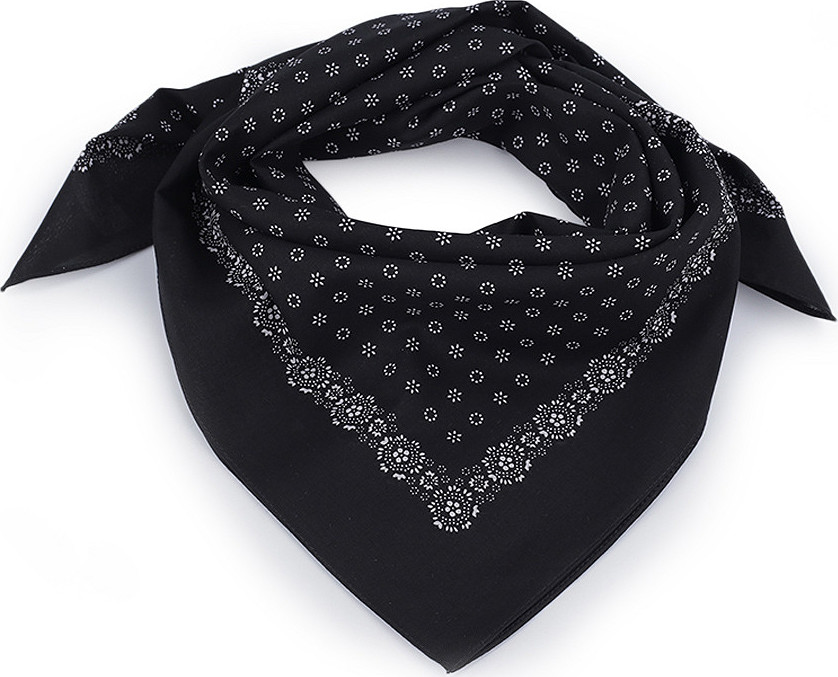 Bavlněný šátek drobné květy 70x70 cm Varianta: 3 černá bílá, Balení: 1 ks