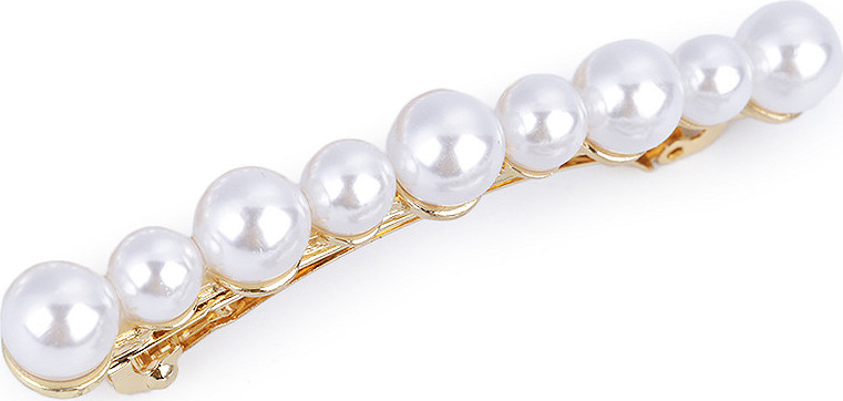 Francouzská spona do vlasů s perlami a broušenými kamínky Varianta: 3 perlová zlatá, Balení: 12 ks