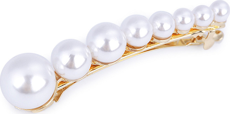 Francouzská spona do vlasů s perlami a broušenými kamínky Varianta: 2 perlová zlatá, Balení: 1 ks