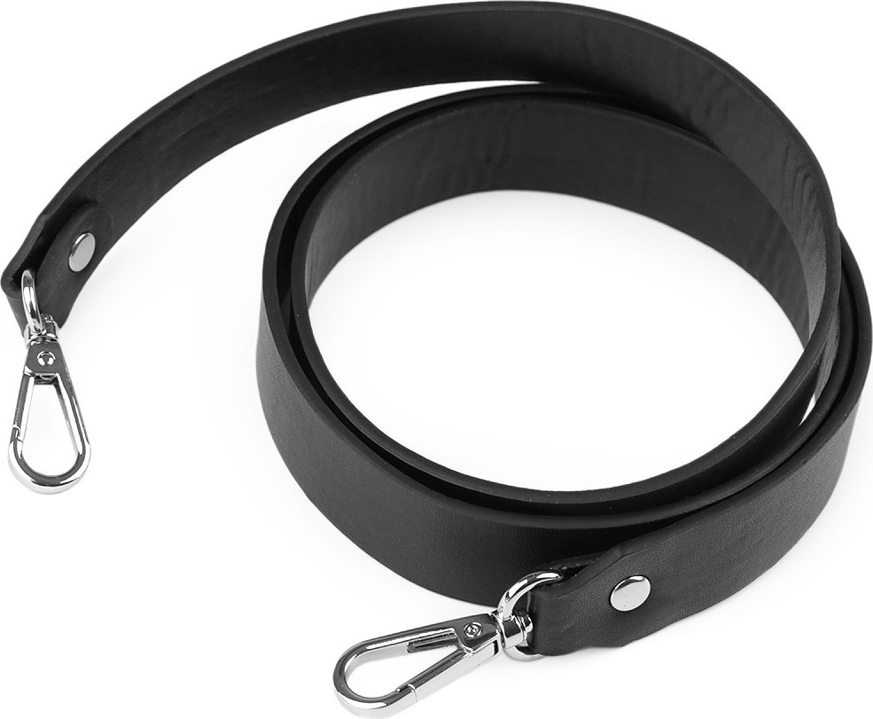Koženkový popruh / ucho na kabelku s karabinami šíře 2,4 cm Varianta: 2 černá nikl, Balení: 1 ks