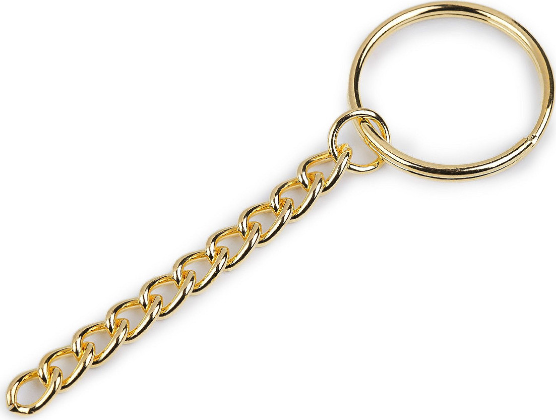 Kroužek na klíče Ø25 mm s řetízkem Varianta: 4 žluté zlato, Balení: 10 ks