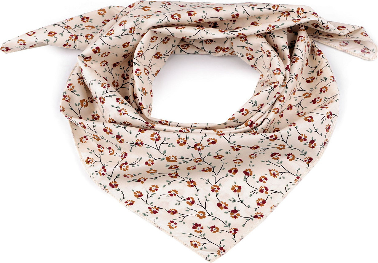 Bavlněný šátek s květy 60x60 cm Varianta: béžová světlá, Balení: 1 ks