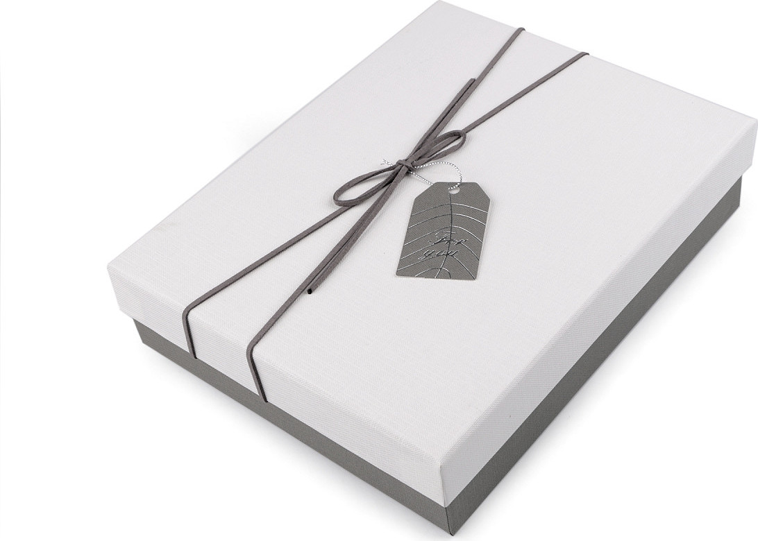 Dárková krabice s mašlí a visačkou Varianta: 1 (19x24 cm) bílá šedá, Balení: 1 ks