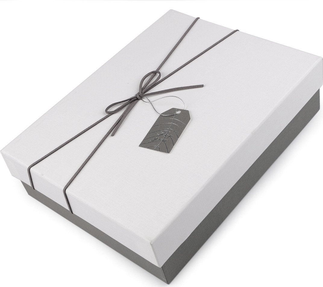 Dárková krabice s mašlí a visačkou Varianta: 2 (21,5x28 cm) bílá šedá, Balení: 1 ks