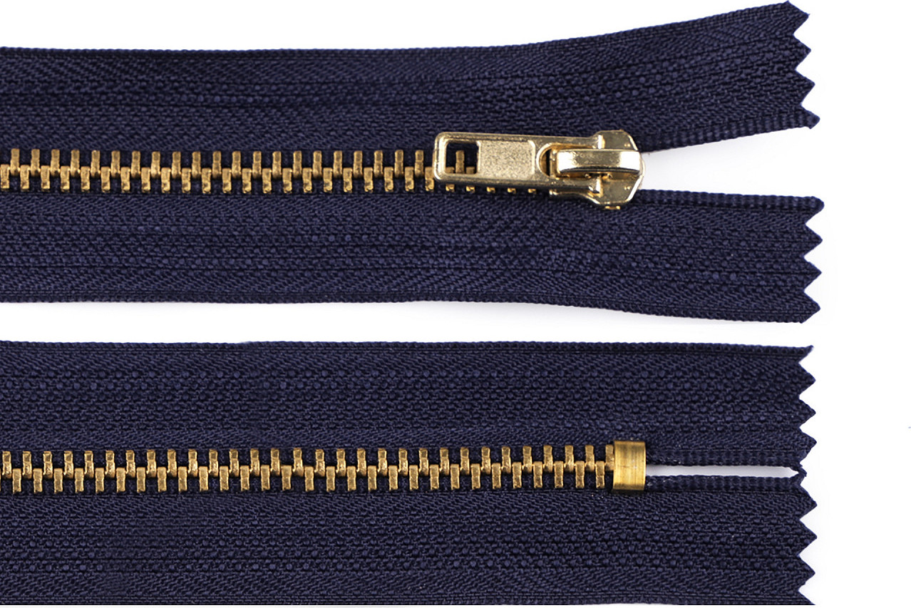 Kovový zip No 3 délka 18 cm kalhotový s mosaznými zoubky Varianta: 330 modrá tmavá, Balení: 1 ks
