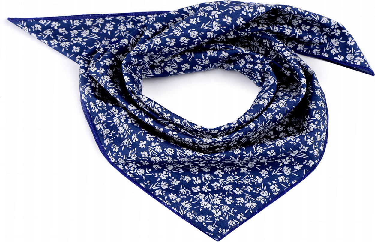Bavlněný šátek s květy 55x55 cm Varianta: 2 modrá bílá, Balení: 1 ks
