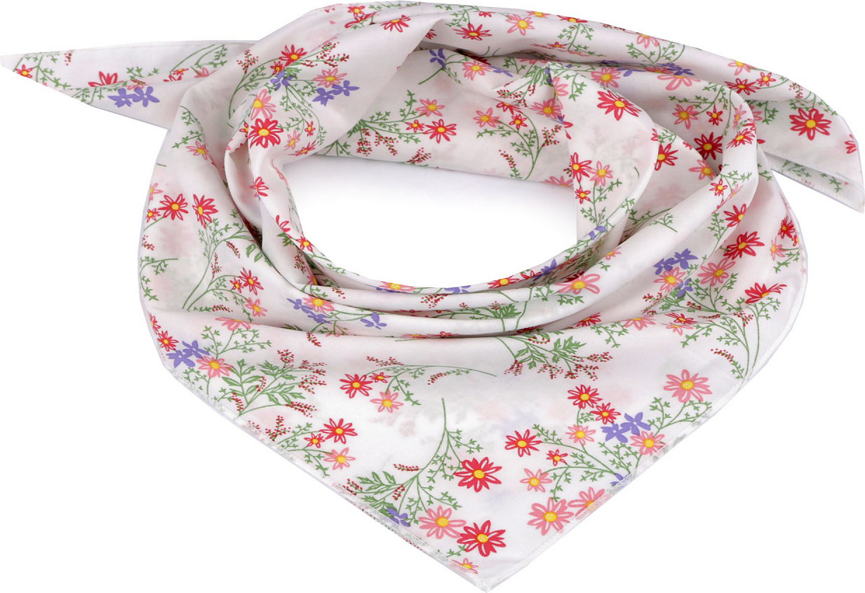 Bavlněný šátek s lučními květy 55x55 cm Varianta: 1 bílá, Balení: 1 ks
