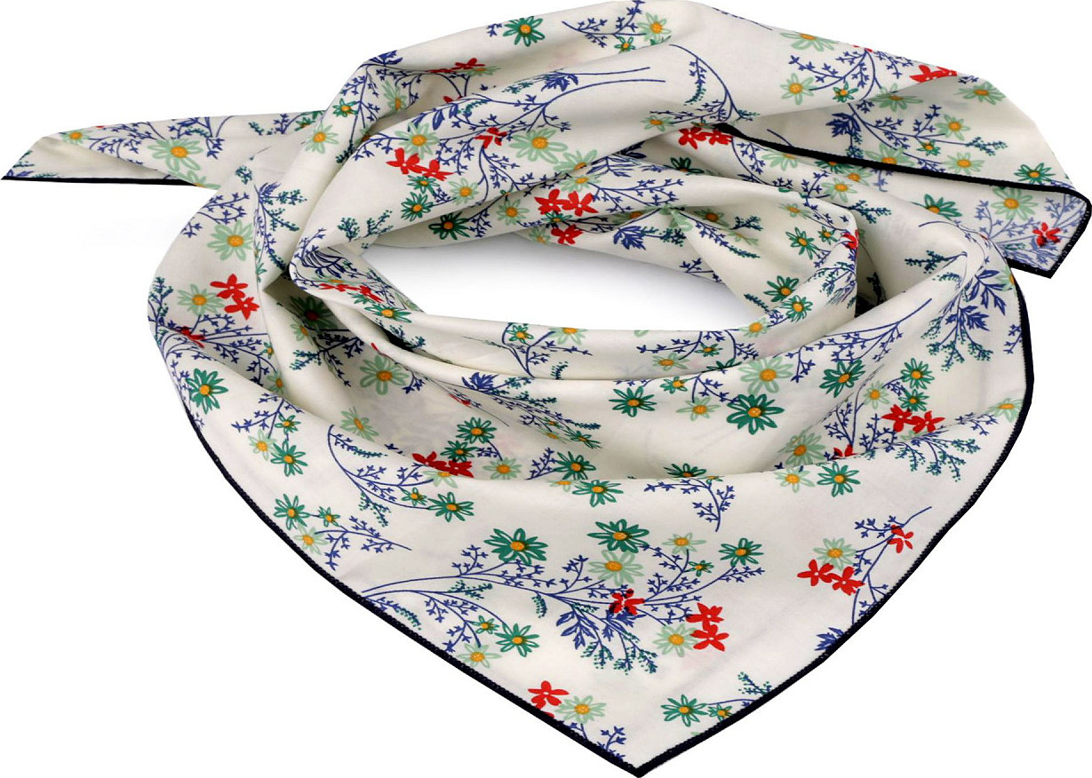 Bavlněný šátek s lučními květy 55x55 cm Varianta: 2 krémová nejsvět., Balení: 1 ks