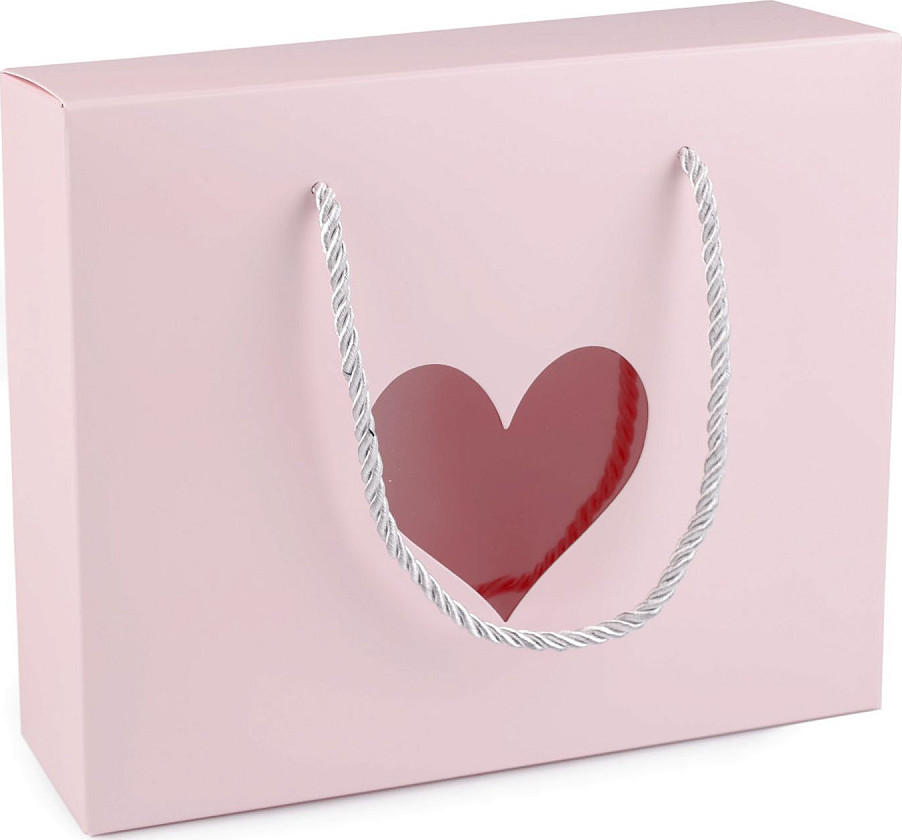 Papírová krabice s průhledem srdce a kroucenou šňůrkou Varianta: růžová sv., Balení: 3 ks