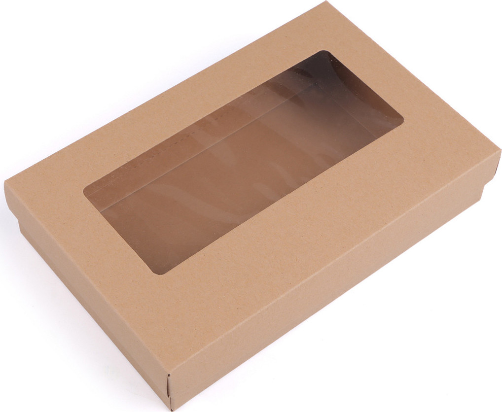 Papírová krabice s průhledem Varianta: 2 hnědá přírodní, Balení: 10 ks