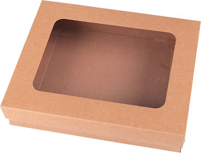 Papírová krabice s průhledem Varianta: 1 hnědá přírodní, Balení: 5 ks