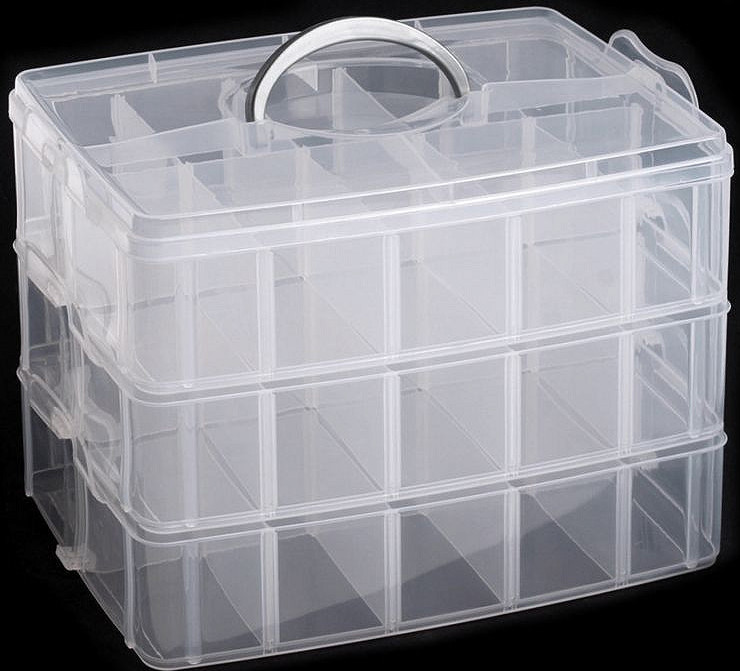 Plastový box / kufřík 3 patrový s rukojetí Varianta: transparent, Balení: 1 ks