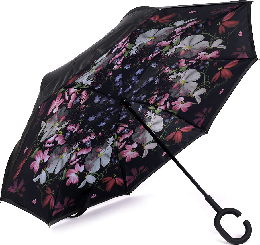 Obrácený deštník dvouvrstvý Varianta: 4 černá květy, Balení: 1 ks