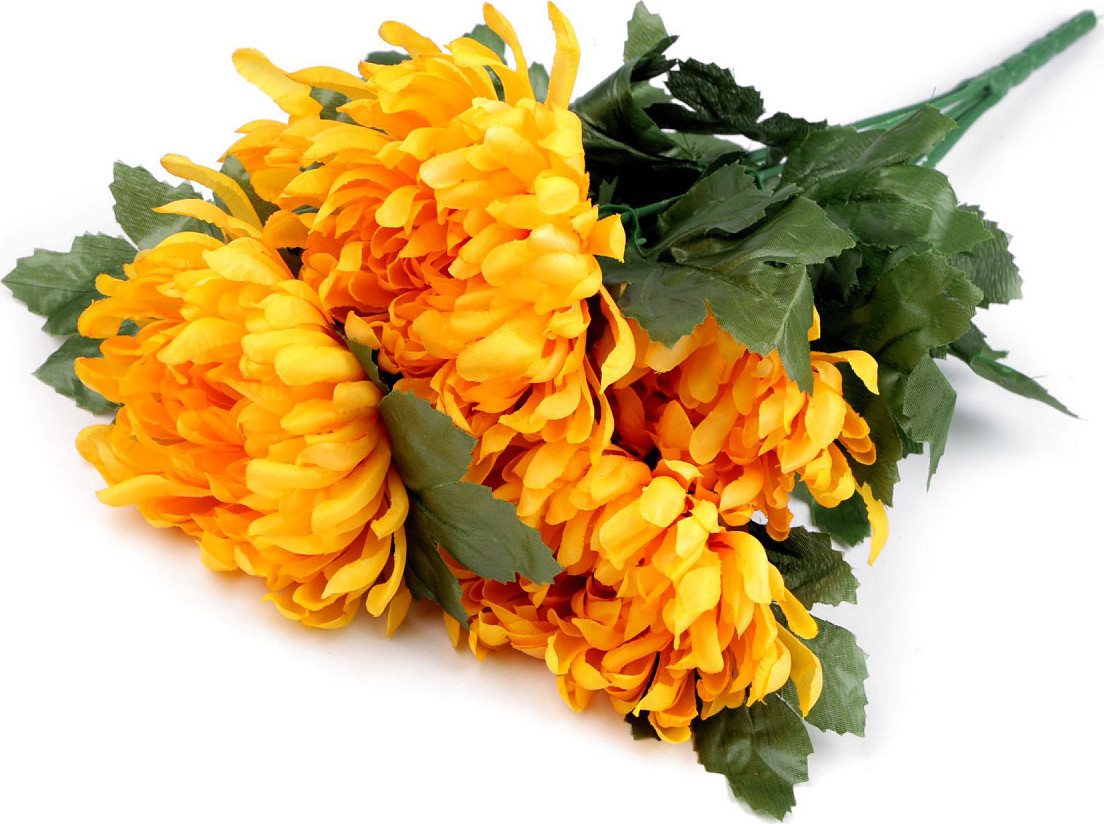 Umělá kytice chryzantéma Varianta: 2 oranžovožlutá, Balení: 1 svaz.