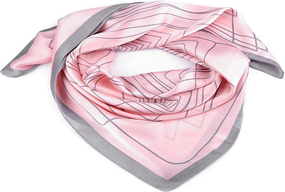 Saténový šátek s geometrickými vzory 70x70 cm Varianta: 2 pudrová, Balení: 1 ks