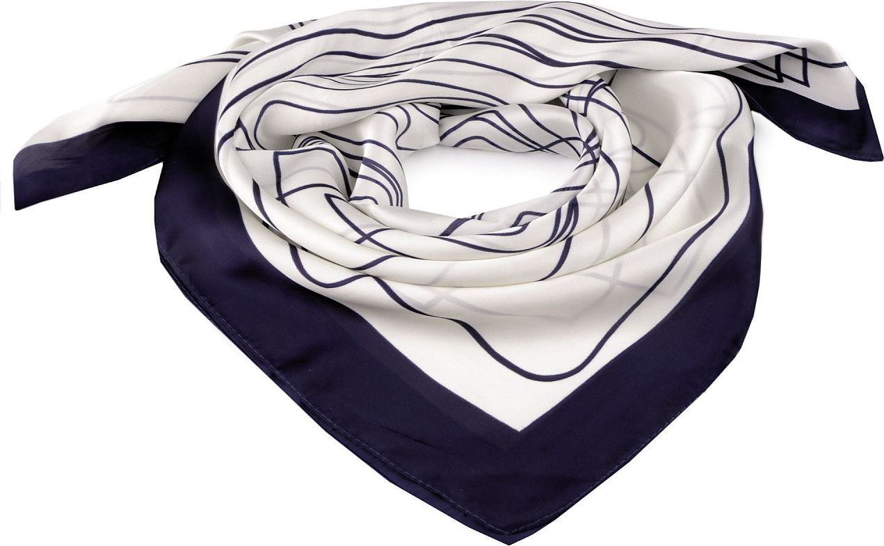Saténový šátek s geometrickými vzory 70x70 cm Varianta: 5 krémová světlá modrá tmavá, Balení: 1 ks