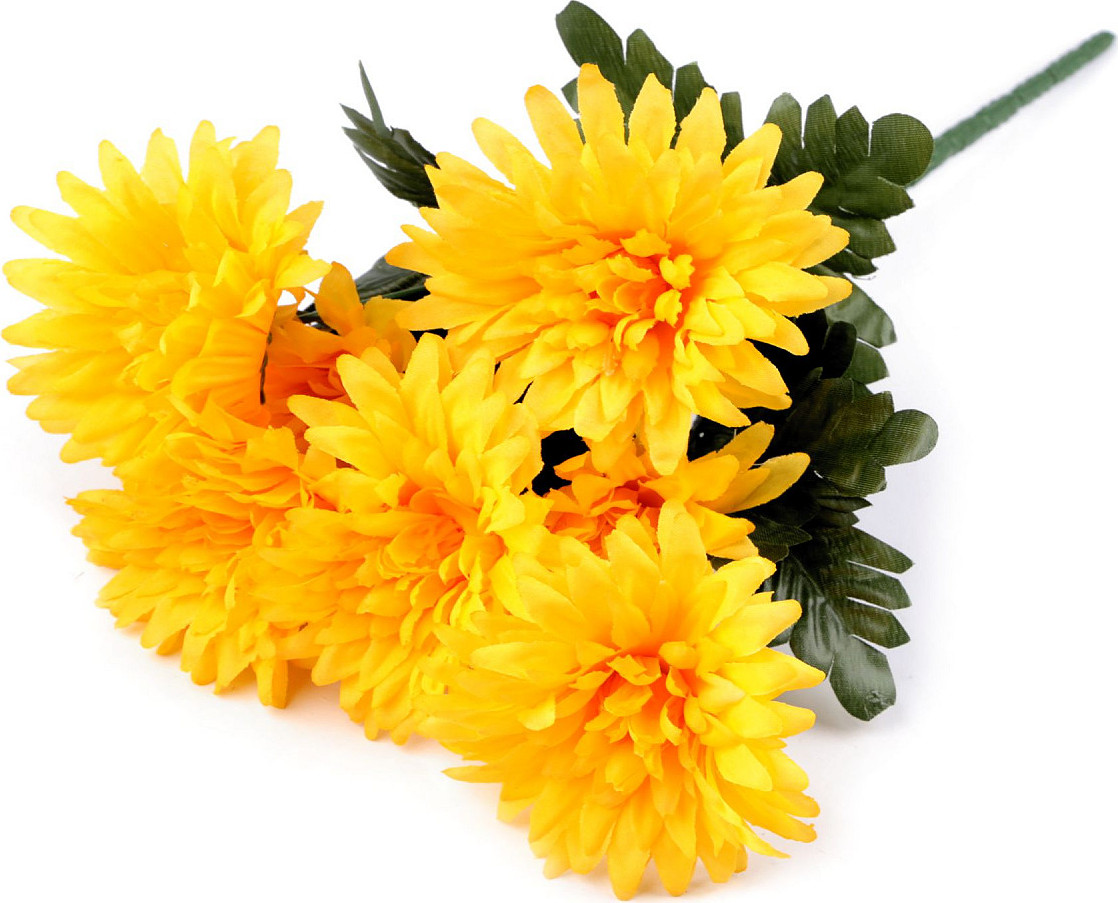 Umělá kytice chryzantéma Varianta: 5 žlutá žloutková, Balení: 1 svaz.