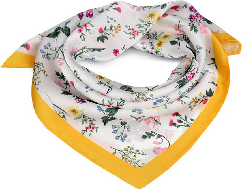 Saténový šátek luční květy 50x50 cm Varianta: 2 žlutá, Balení: 1 ks