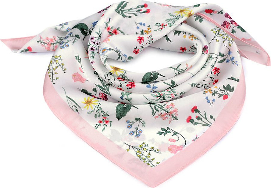 Saténový šátek luční květy 50x50 cm Varianta: 1 pudrová, Balení: 1 ks