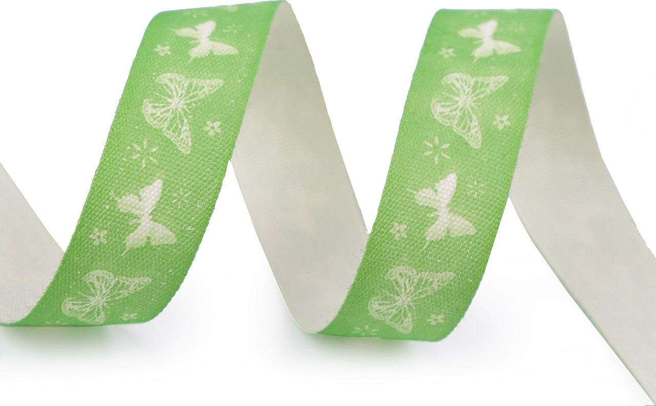 Bavlněná stuha šíře 15 mm motýlci Varianta: 2 zelená sv., Balení: 5 m