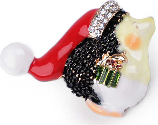 Vánoční brož s broušenými kamínky Varianta: 2 červená ježek, Balení: 1 ks