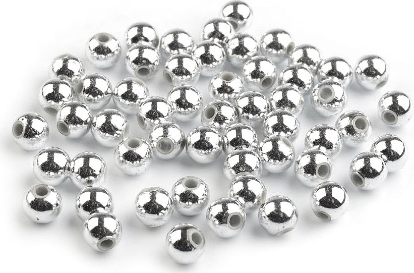 Plastové voskové korálky / perly Glance Metalic Ø6 mm Varianta: 4 stříbrná, Balení: 20 g