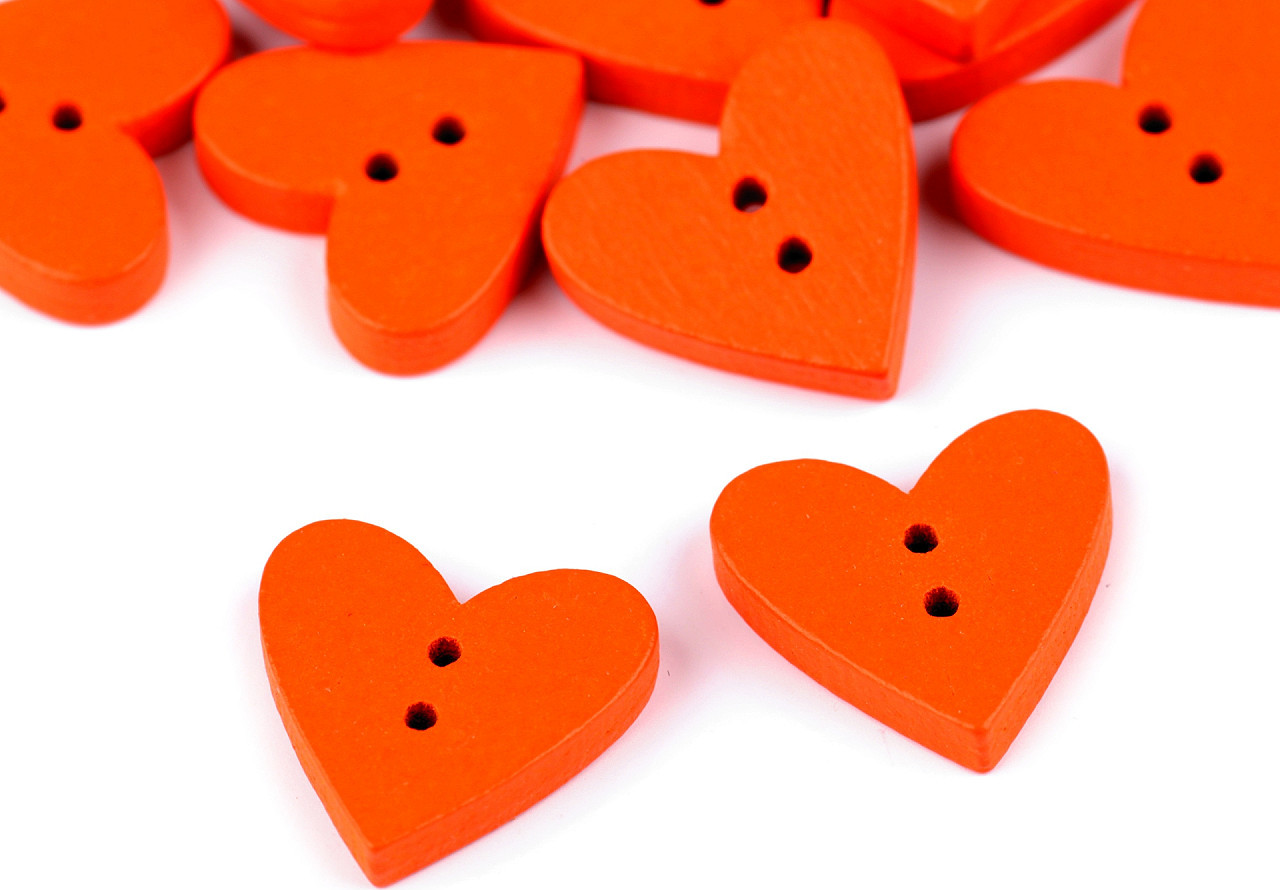 Dřevěný dekorační knoflík srdce Varianta: 9 oranžová, Balení: 10 ks