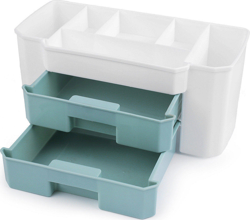 Plastový box / zásobník 2 šuplíky 12x24x10,7 cm Varianta: 2 bílá tyrkys, Balení: 1 ks