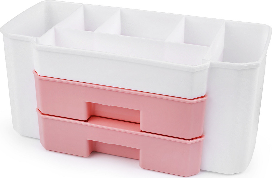Plastový box / zásobník 2 šuplíky 12x24x10,7 cm Varianta: 1 bílá růžová, Balení: 1 ks