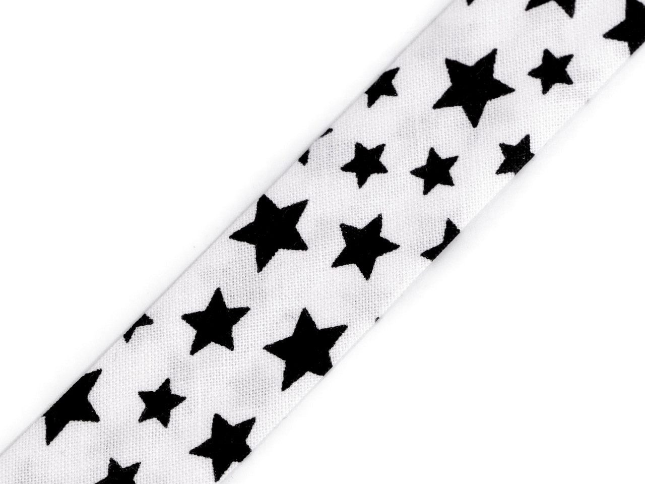 Šikmý proužek bavlněný puntík, káro, hvězdy, jemný proužek šíře 20 mm zažehlený Varianta: 380904/3 černá hvězdy, Balení: 15 m