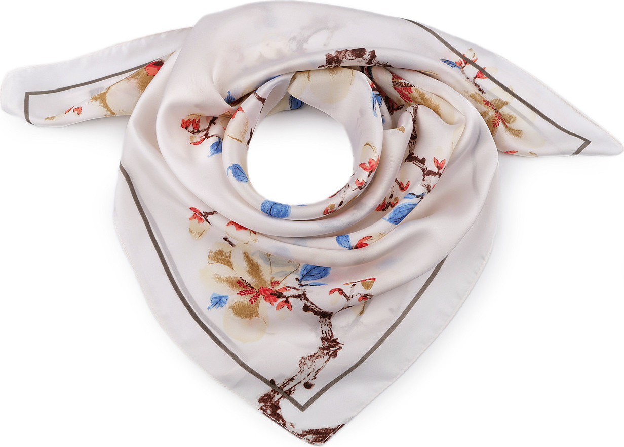 Saténový šátek magnolie 70x70 cm Varianta: 1 bílá, Balení: 1 ks