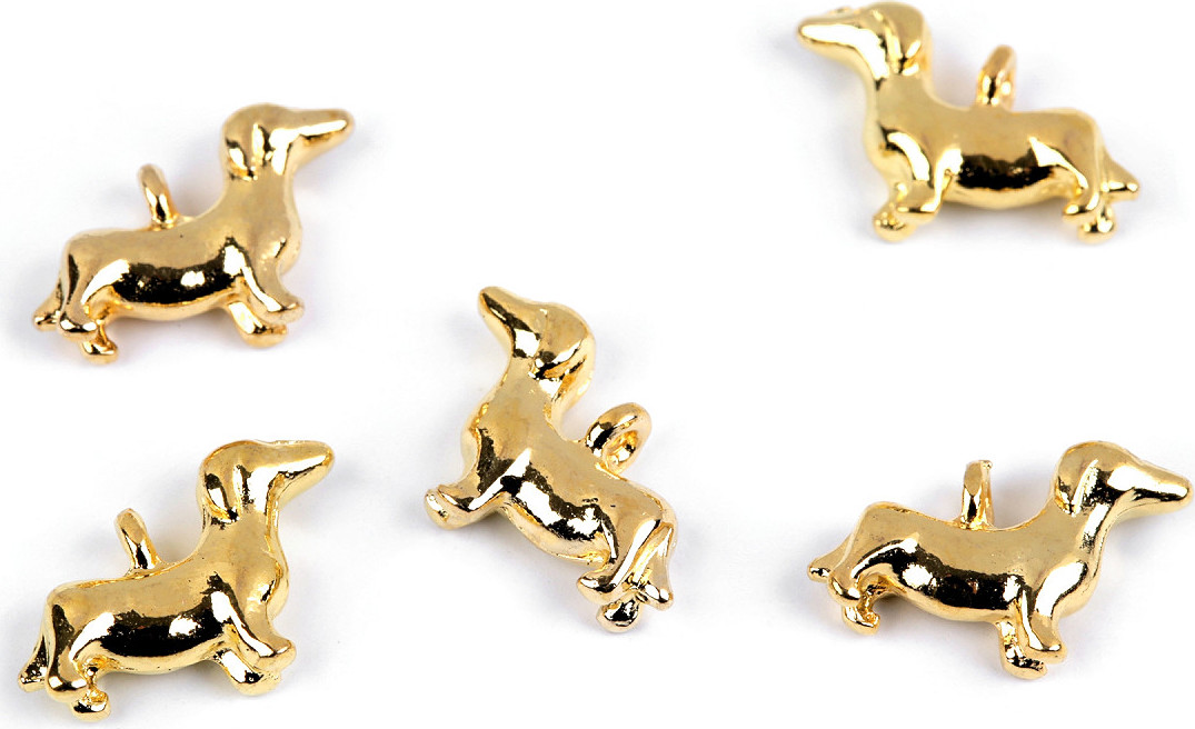 Přívěsek pes, sova 3D Varianta: 1 (81535) zlatá pejsek, Balení: 5 ks