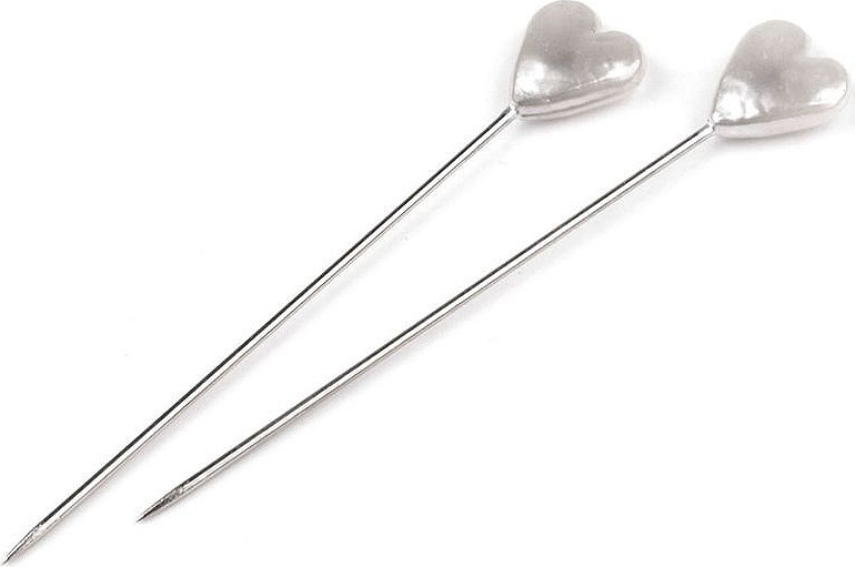 Ozdobné špendlíky délka 55 mm srdce Varianta: bílá perleť, Balení: 1 krab.