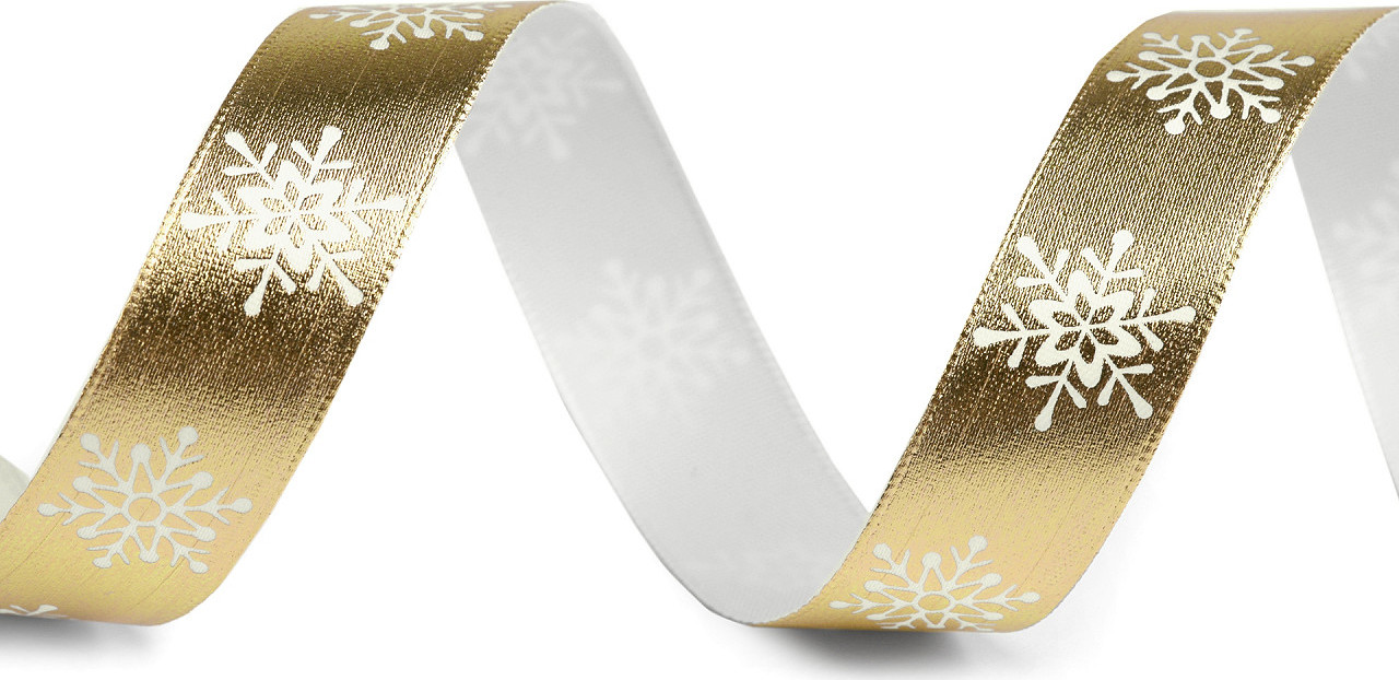 Vánoční stuha metalická vločky šíře 16 mm Varianta: 2 zlatá metalic, Balení: 3 m