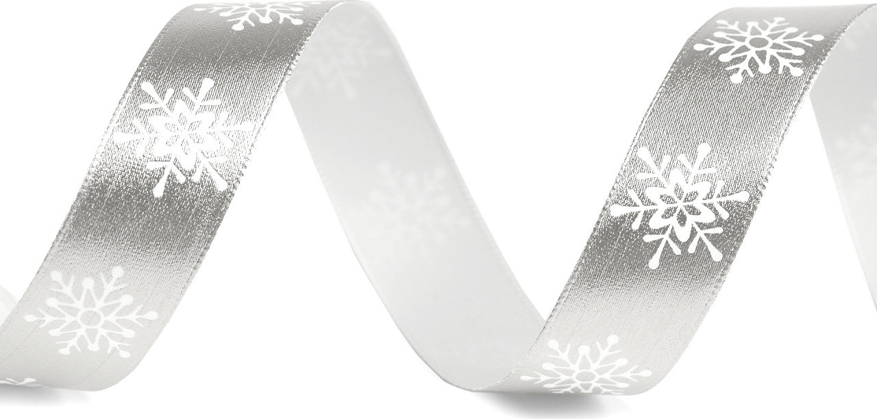 Vánoční stuha metalická vločky šíře 16 mm Varianta: 1 stříbrná metalic, Balení: 3 m